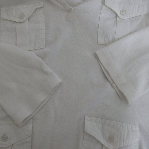 By Chico's Pullover Tee Shirt Top Sz 1 Med White 3/4 Sleeve Collar Flap Pockets - Picture 6 of 6